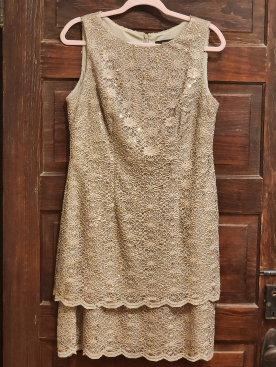 Alex Evenings Dresses & Skirts - ALEX EVENINGS Nude Gold Lace Mini Dress Sparkle 12 Petite Party Dress Wedding